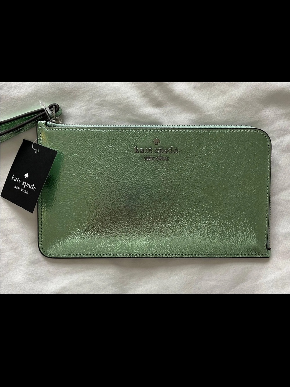 Kate Spade Metallic Green Zip Wristlet